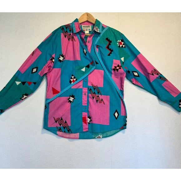 Vintage Wrangler Womens Shirt Cowboy Cut Long Tails Aztec Print Top Medium** - Picture 5 of 13